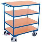 Ergonomische wagen met 4 houten plateaus - Horizontale duwbeugel - Draagvermogen 500 kg